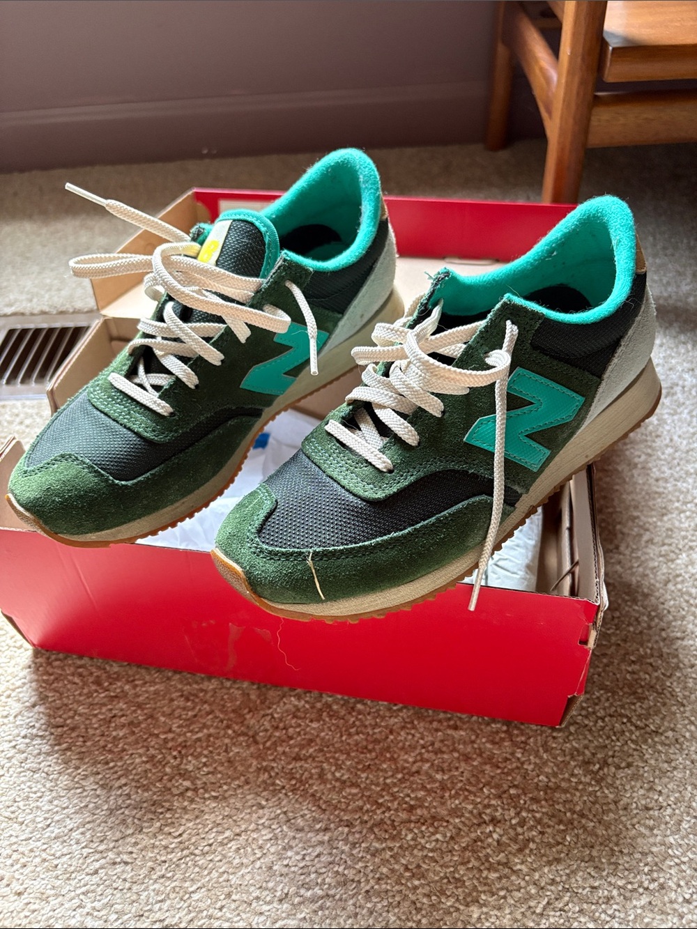 New Balance Women's Dark Green Suede & Teal Accent Sneakers - Picture 1 of 7